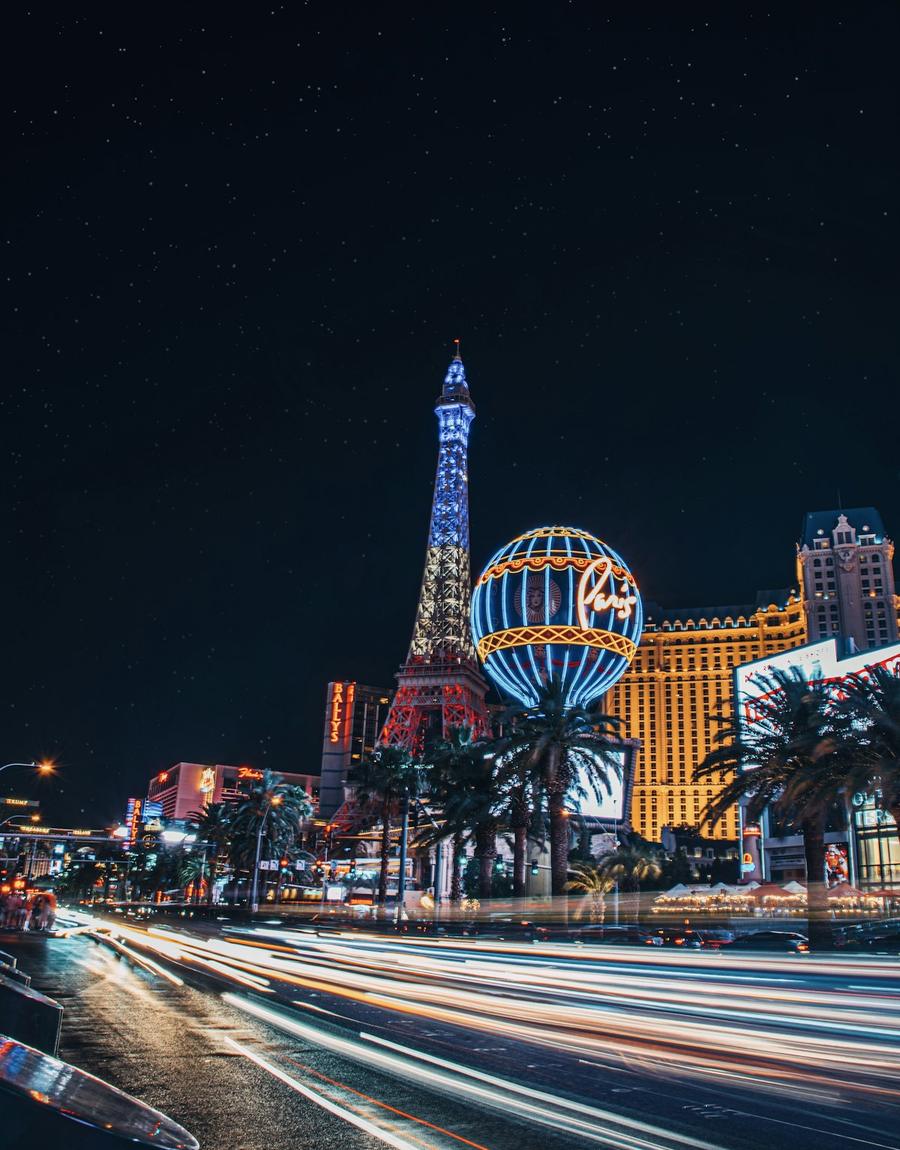 Light trails along the Las Vegas Strip at night